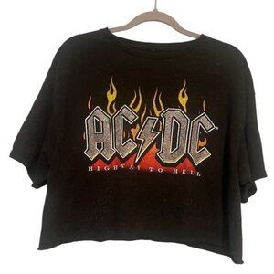 AC/DC Crop Top Size XL Highway to Hell Glitter Speckled Flames Band Tee Like New